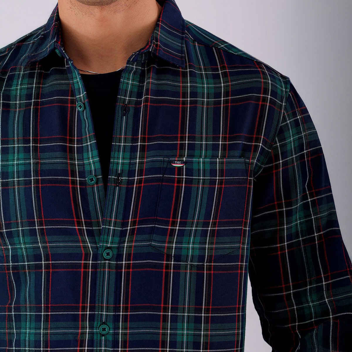 The Indian Garage Co Men's Slim Fit Checked Casual | Green | M