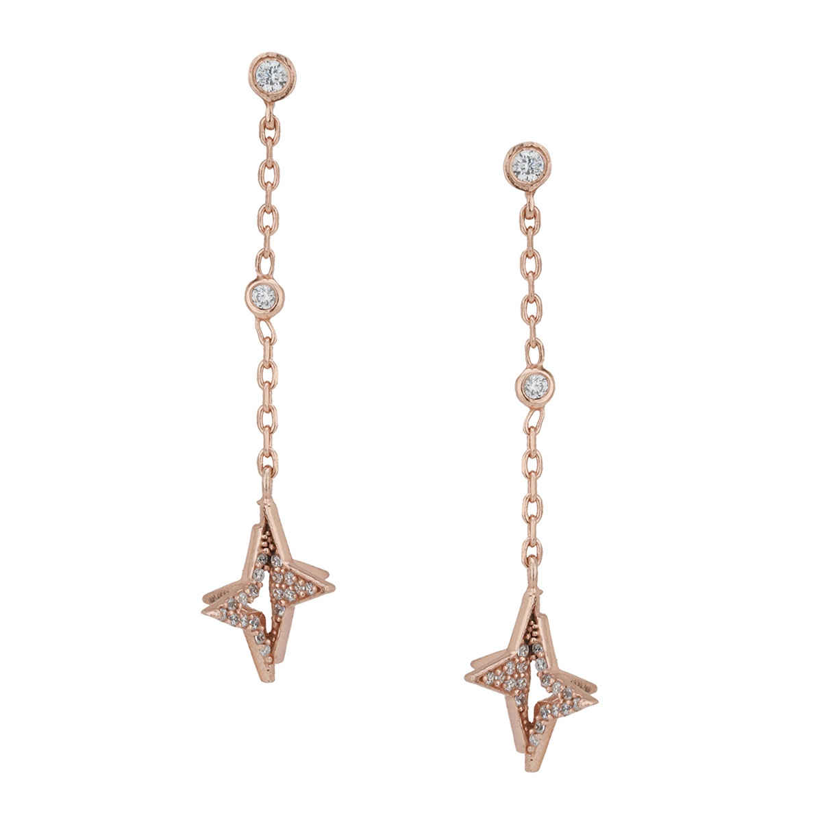 Carlton London 18kt Rose Gold Plated with CZ Dangling Star Drop Earring | FJE4354