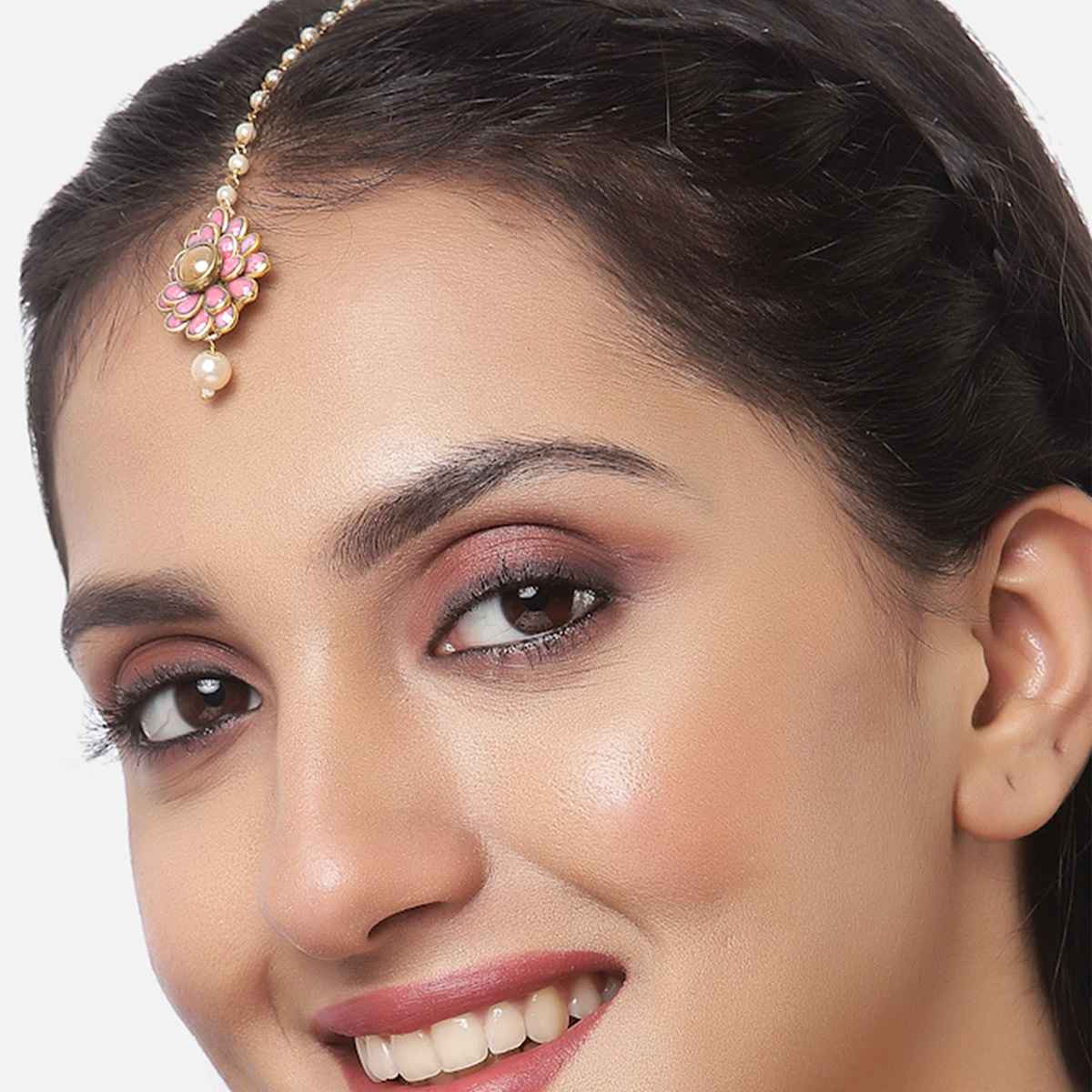 Zeneme Gold Plated Floral Style Attractive Maang-Tikka With Pearls For Girls & Women