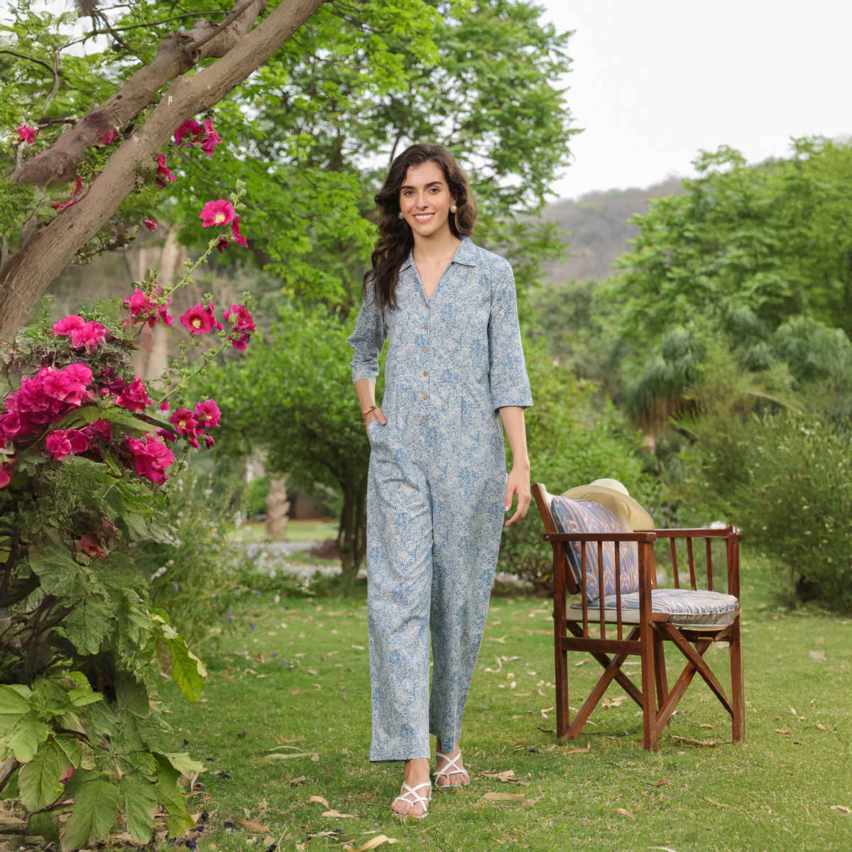 Jisora Women's Cotton Flex Jumpsuit (JS2552) | Blue - XL