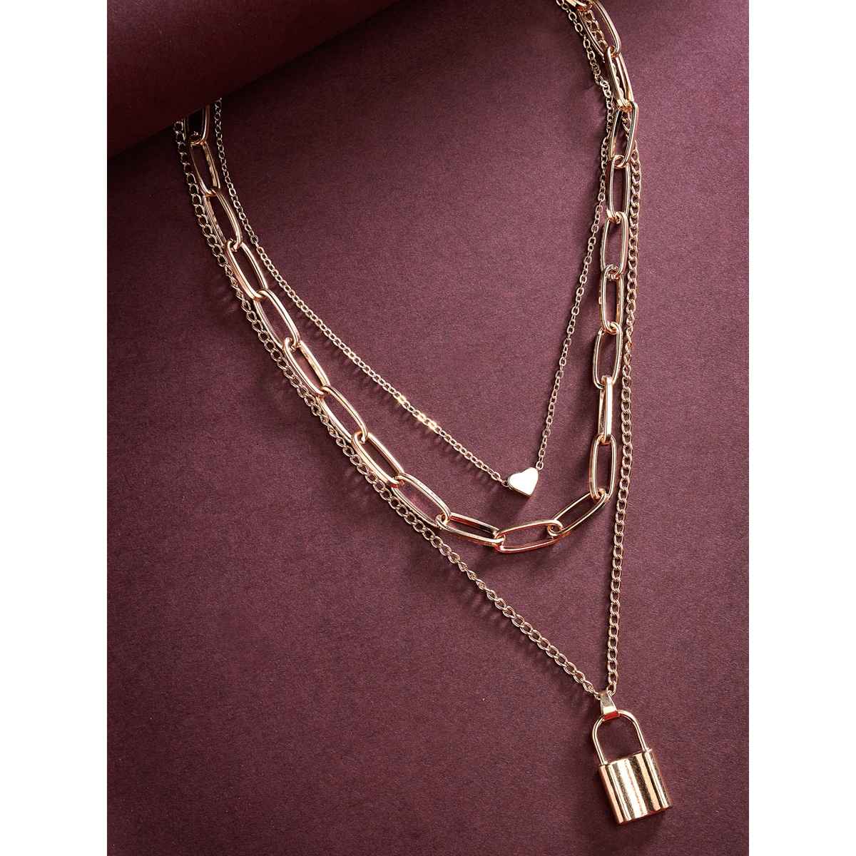 Scintillare By Sukkhi Western Style Gold Plated Heart Lock Pendant Necklace For Women