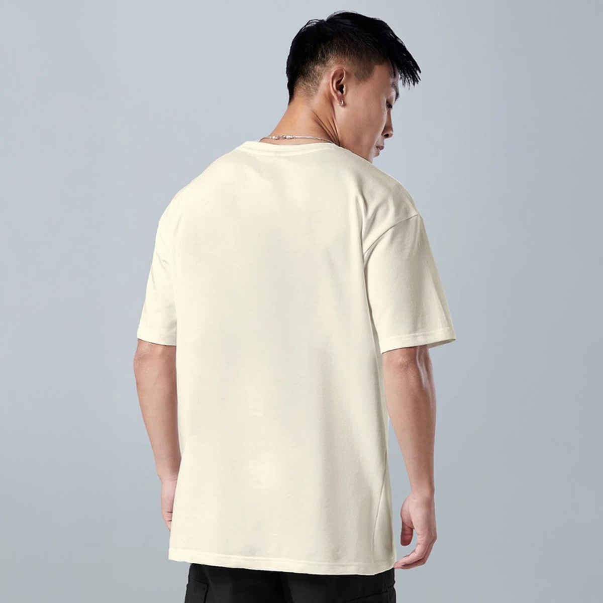 Veirdo Pure Cotton Oversized Fit Round Neck Swan White Printed T-Shirt For Men - M