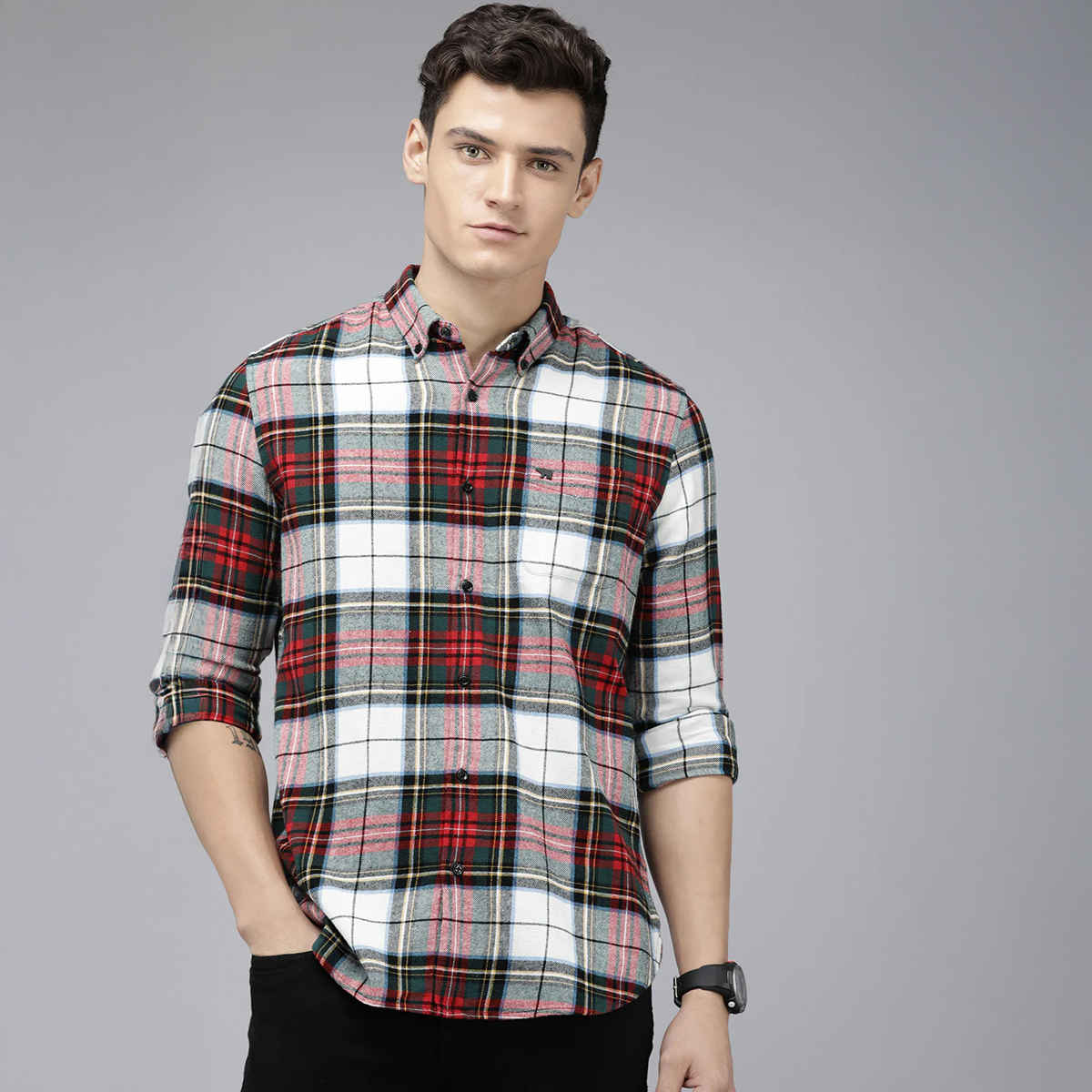 The Bear House Men Slim Fit Checked Flannel Cotton Casual Shirt - Tai | Multicolor | XXL