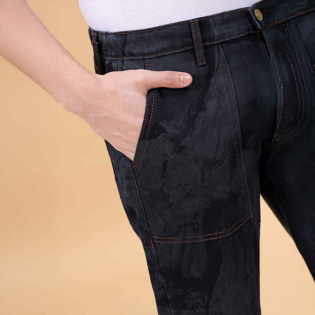 The Indian Garage Co Men's G371 Baggy Fit Solid Casual Jeans | Dark Blue | 34