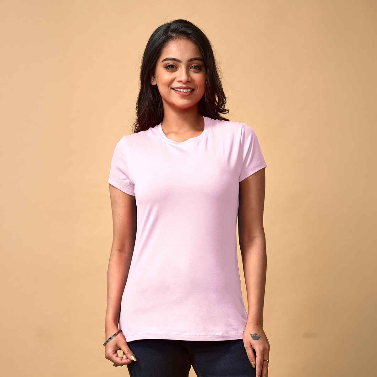 Lyra Women's T-shirt Round Neck Half Sleeve | Baby Pink - L