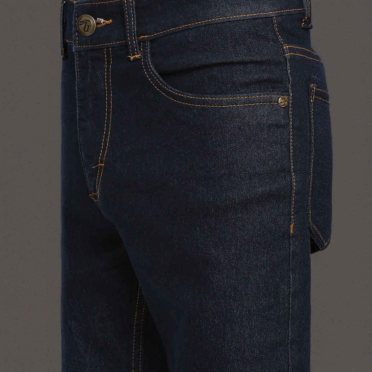 The Indian Garage Co Slim Fit Solid Casual Jeans | Blue - 30