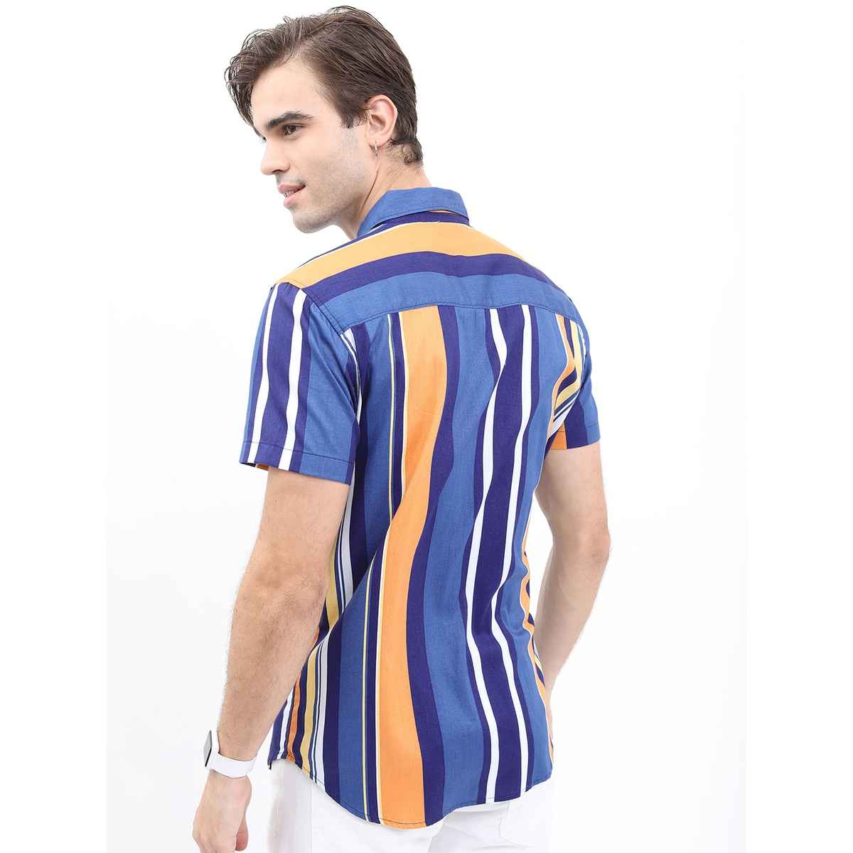 Ketch Men Slim Fit Striped Cotton Casual Shirt | Blue | L