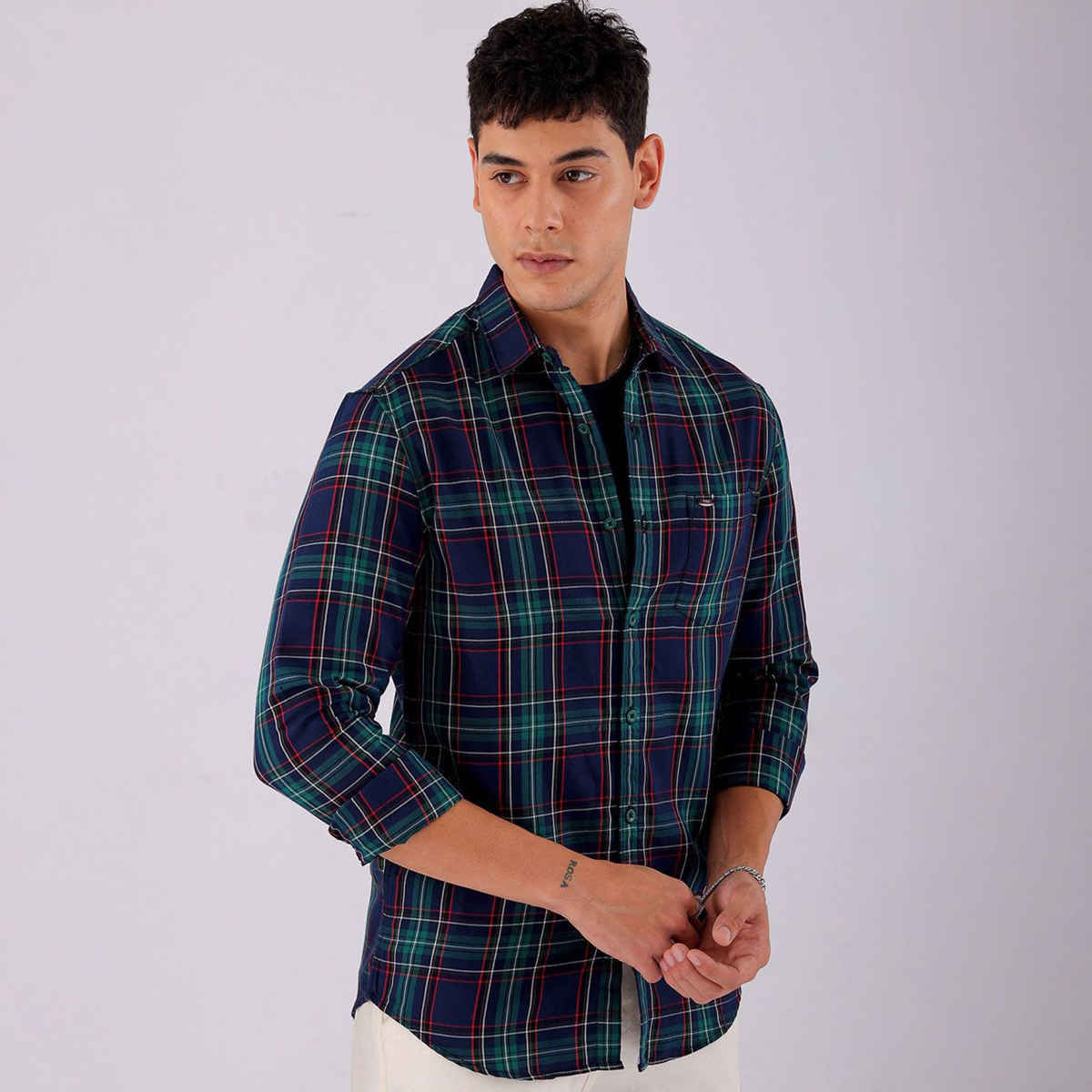 The Indian Garage Co Men's Slim Fit Checked Casual | Green | L