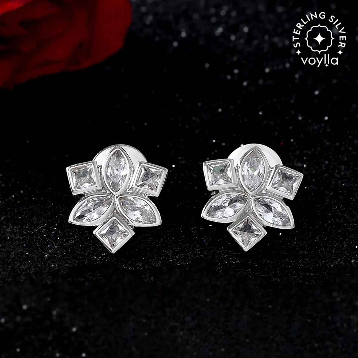 Voylla Sterling Silver Cluster Cz Floral Stud