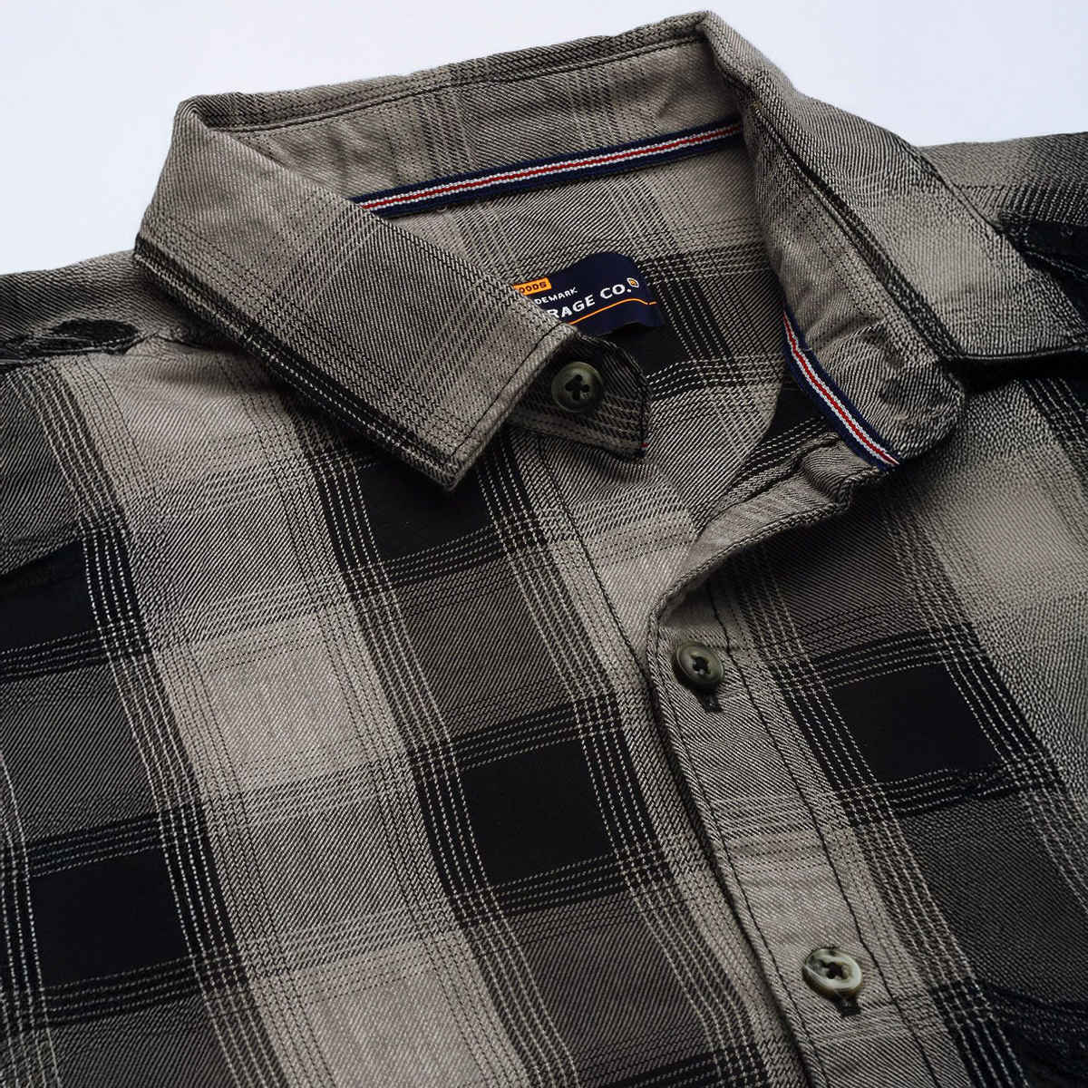 The Indian Garage Co Men's Slim Fit Checkered Casual Shirt | Grey - M