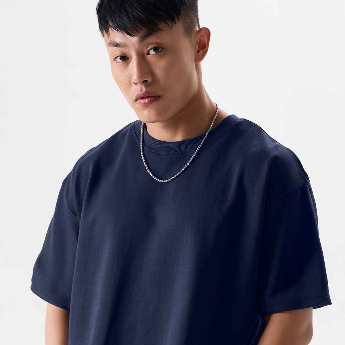 The Souled Store Men's Solids Oversized T-shirt | Navy Blue - S