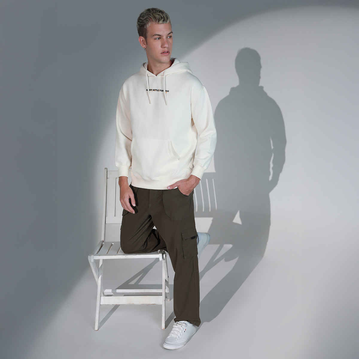 Hubberholme Men's Typography Printed Hooded Sweatshirt | White - M