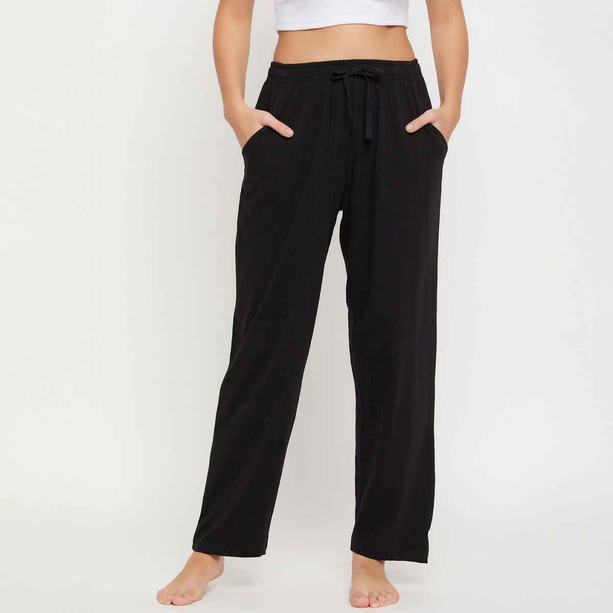 Clovia Women's Cotton Rich Pyjama | Black - 2XL