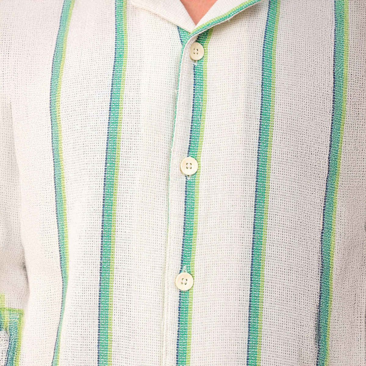 The Indian Garage Co Men's Relaxed Fit Striped Casual Shirt | Cream | L
