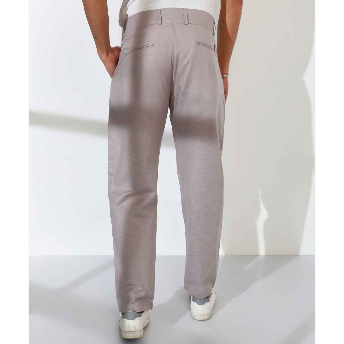 Campus Sutra Men's Tailored Linen-Blend Trousers | Grey - 30