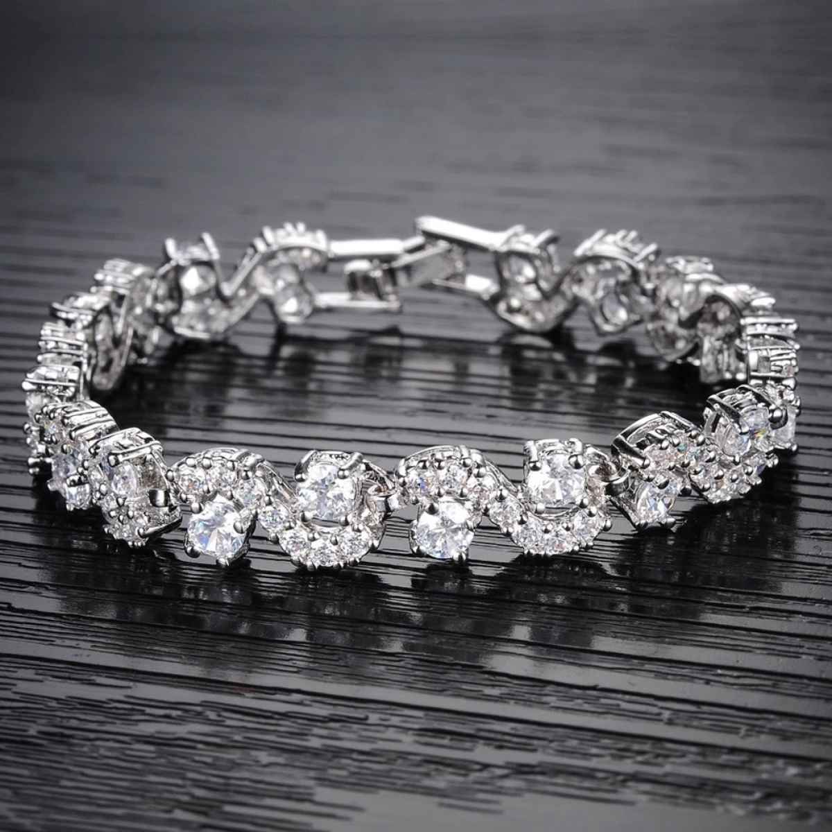 Shining Diva Fashion White Silver Plated Cubic Zirconia Aaa Crystal Bracelet for Women | 10950b