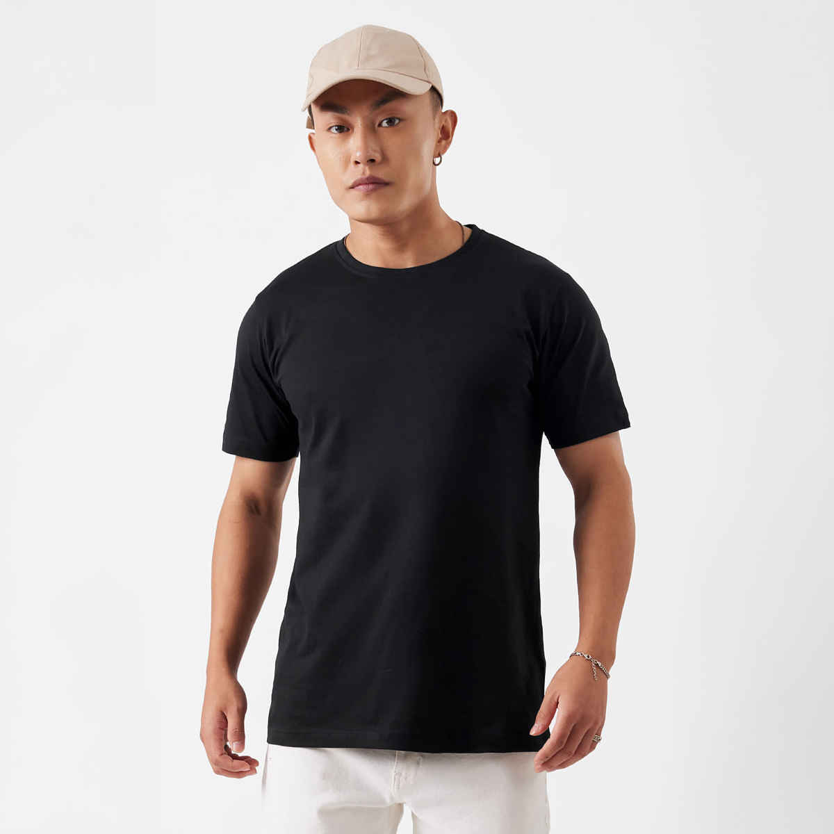 The Souled Store Men's Regular Solids- Black T-Shirts | Black | M