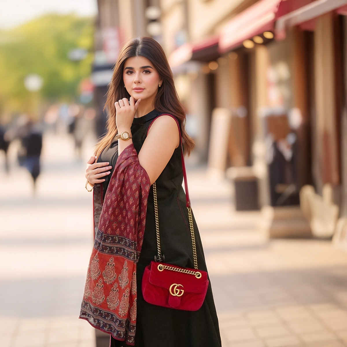 GoSriKi Women's Viscose Rayon Anarkali Solid Kurta with Pant & Dupatta | UMIKA | Black - L