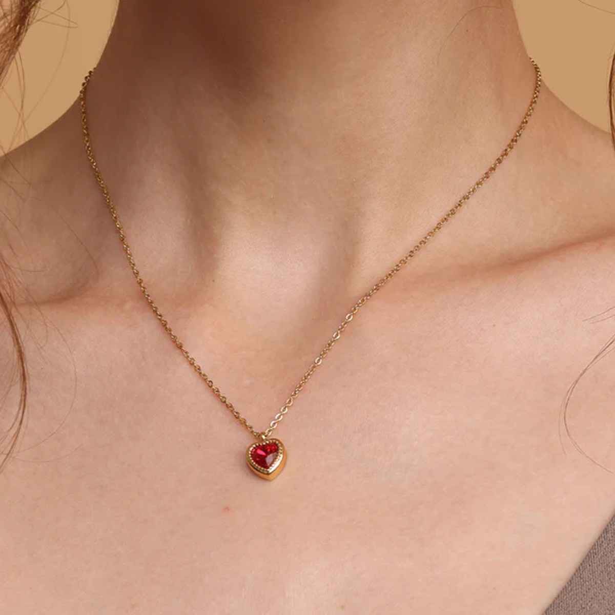 Palmonas Red Emerald Heart Pendant Necklace For Womens | Waterproof And Anti-Tarnish