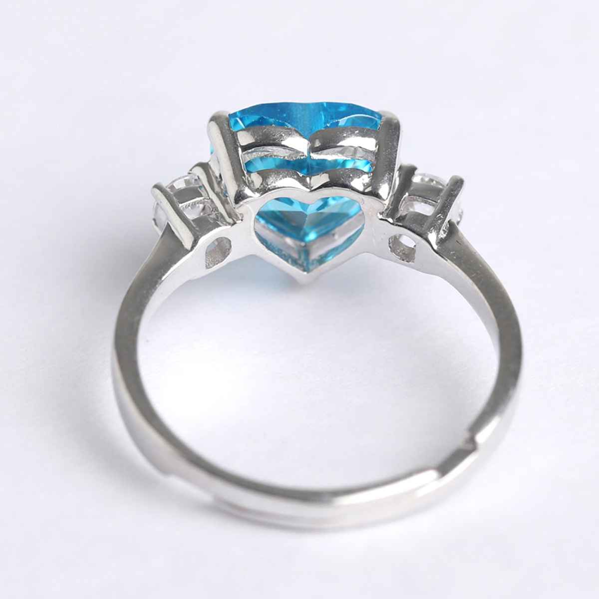 Clara 925 Sterling Silver Sky Blue Heart Ring | Adjustable Band | Rhodium Plated | Swiss Zirconia