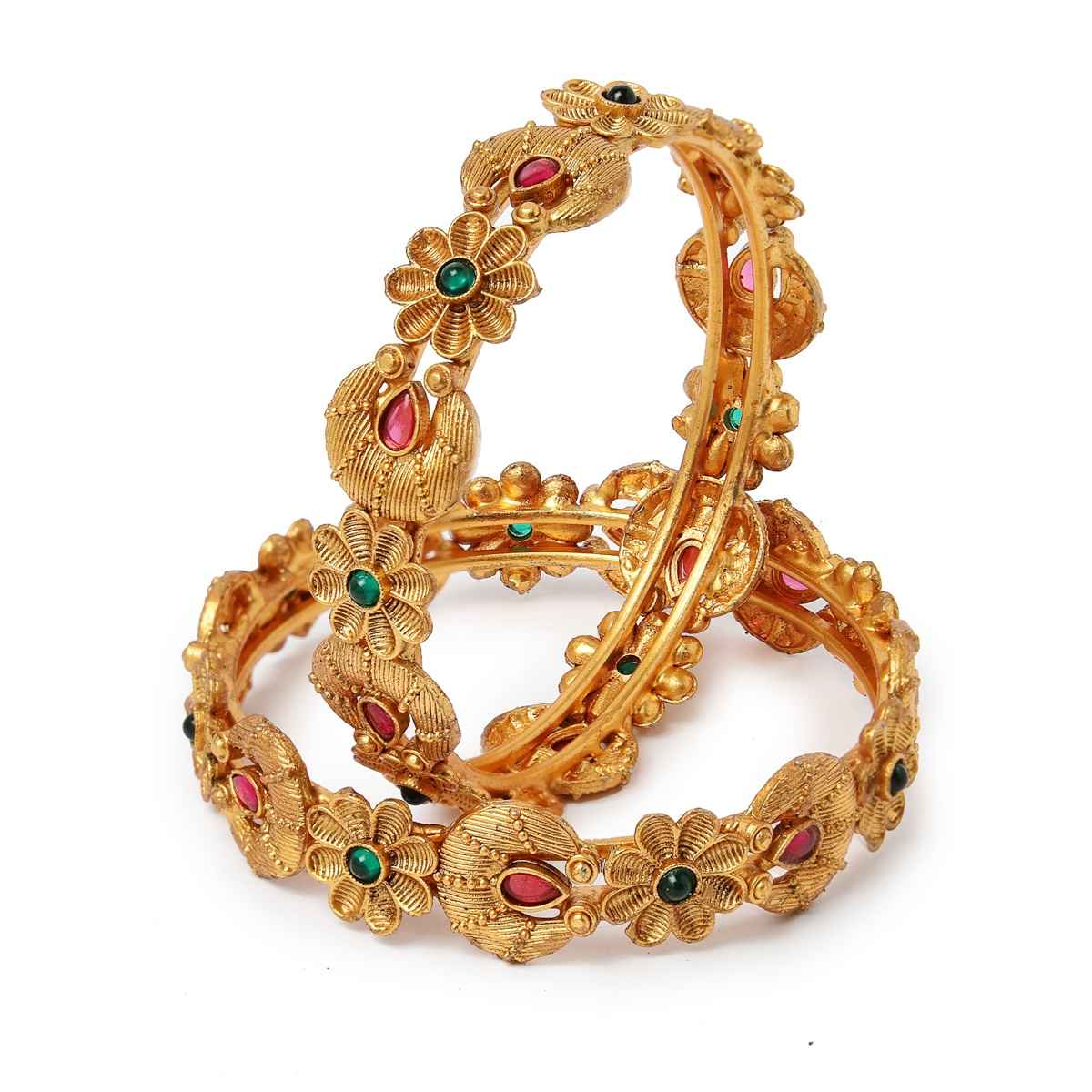 Sukkhi Eye-Catchy Gold Plated Red And Green Kada Bracelet Bangle for Women & Girls - 2.4