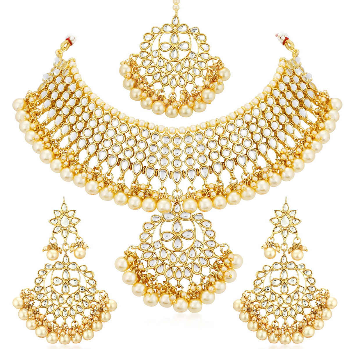 Sukkhi Trendy Kundan Gold Plated Pearl Choker Necklace Set For Women