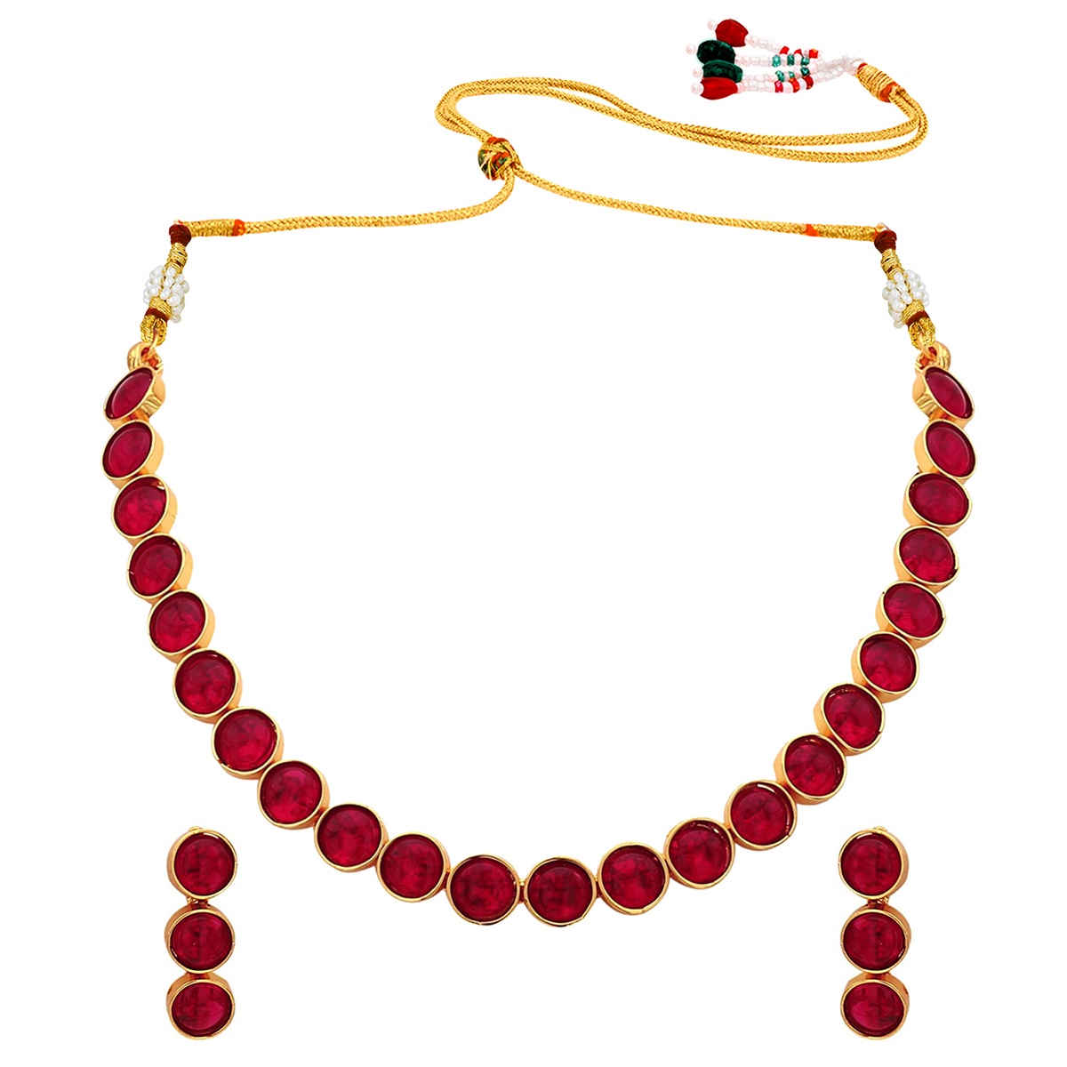 Peora Gold Plated Red Choker Necklace with Drop Earrings Traditional Jewellery Set for Women