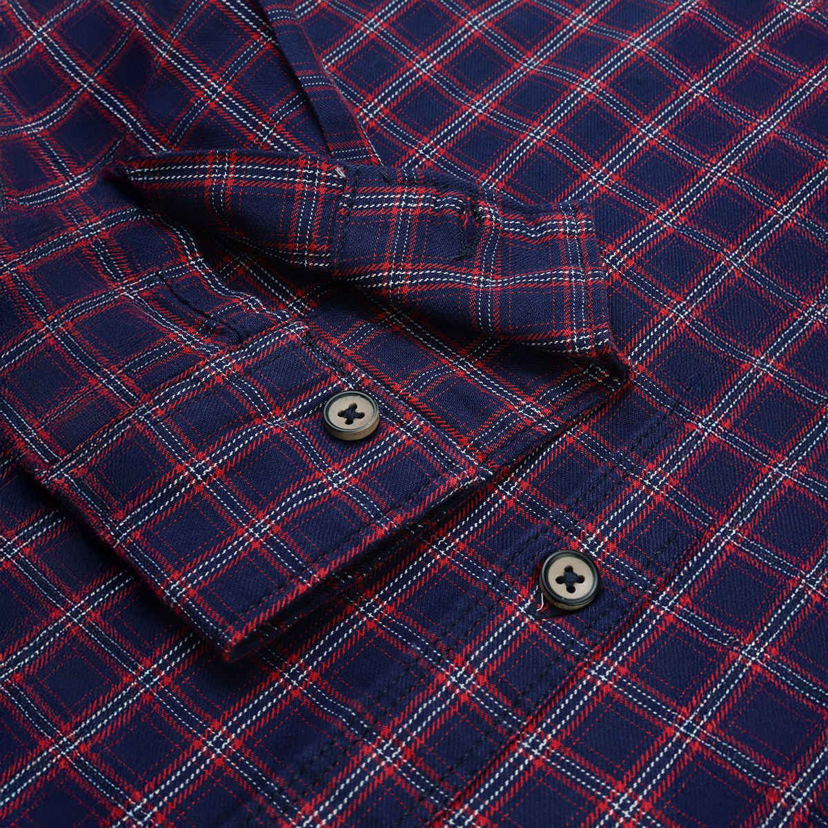 The Indian Garage Co Men's Slim Fit Checkered Casual Shirt | Navy Blue & Red - S