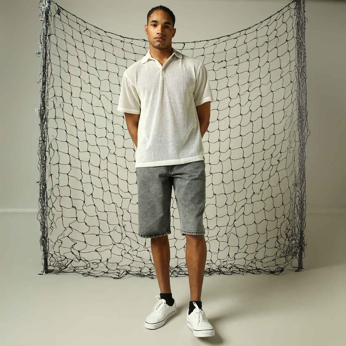 Hubberholme Men's Opaque Solid Cuban Collar Textured Fabric Oversized Casual Shirt | White - 40