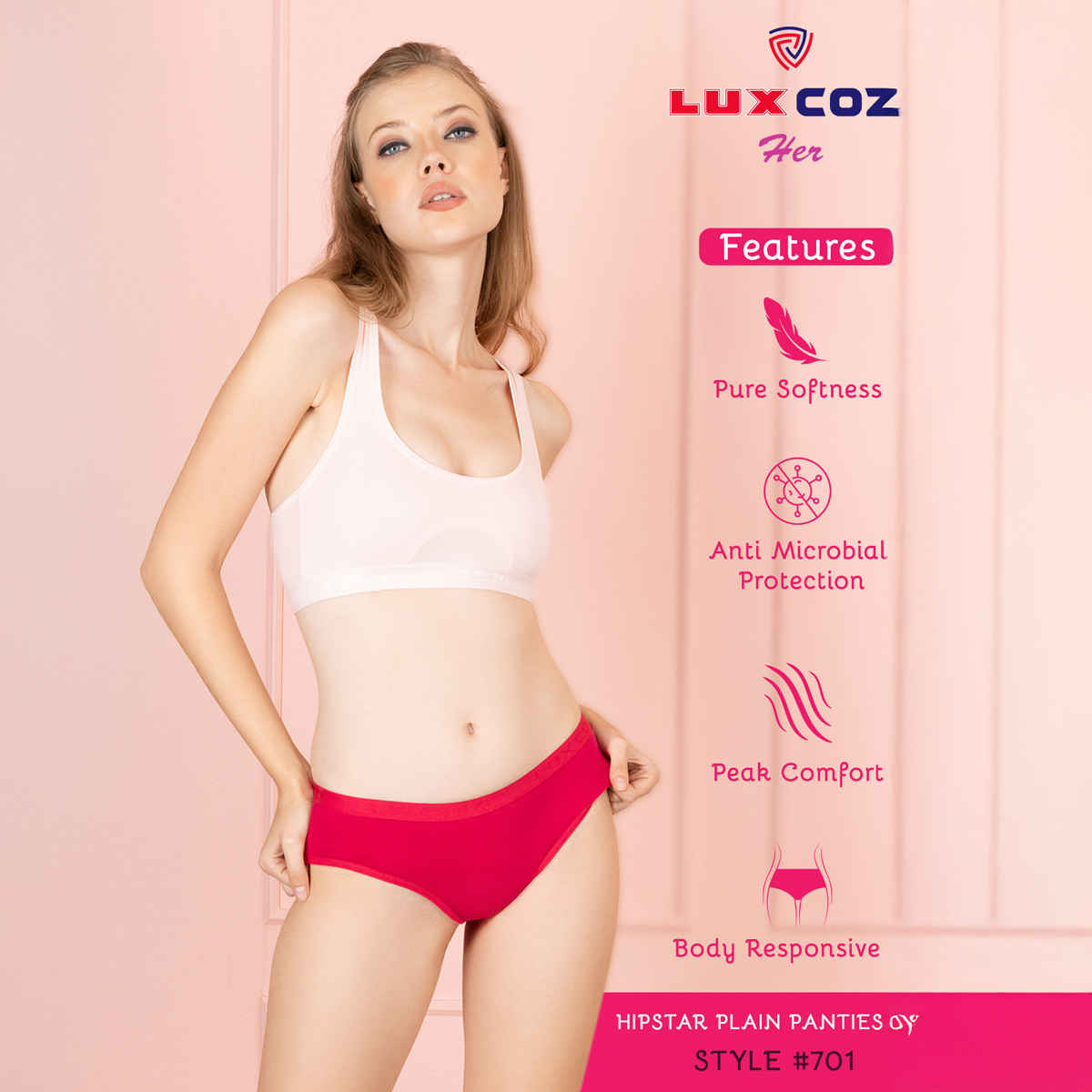 Lux Cozi Her Pure Cotton Hipster Panty | Multicolor | Size-95 | Pack Of 4