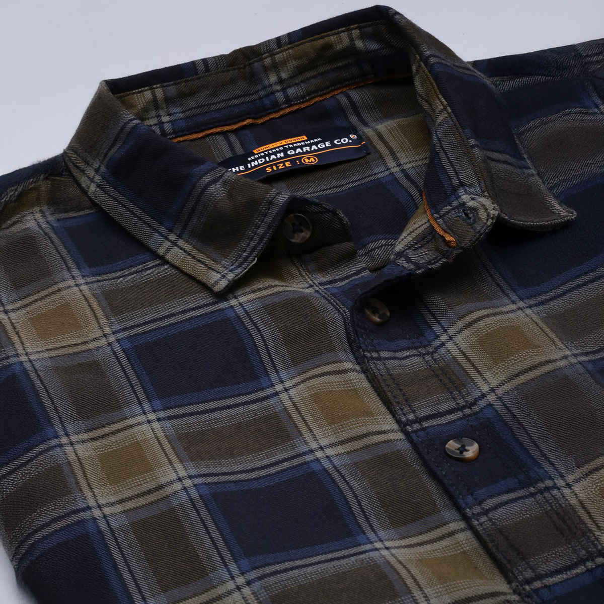 The Indian Garage Co Men's Slim Fit Checkered Casual Shirt | Navy Blue & Green - 2XL