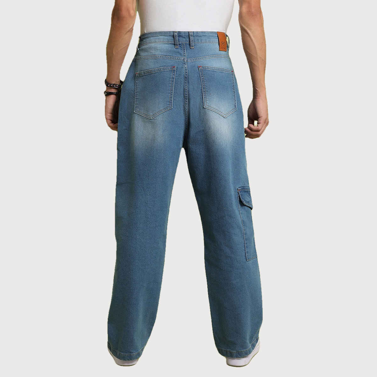 Campus Sutra Men's Asymmetrical Stitch Denim Jeans | Blue - 36