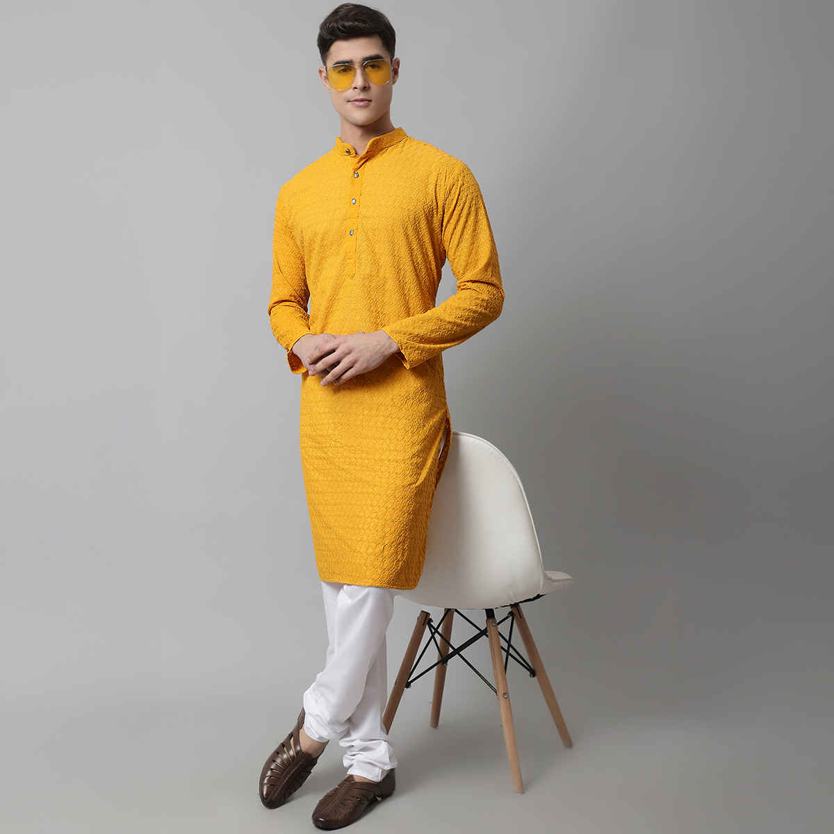Jompers Men's Kurta | Ko 561 | Mustard - L