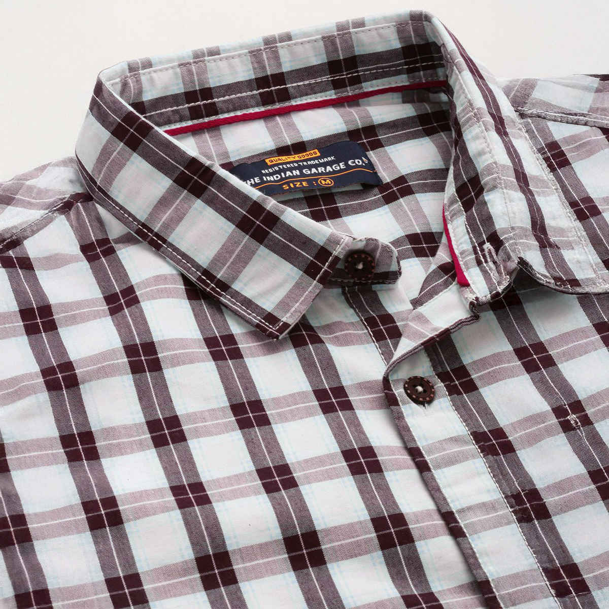 The Indian Garage Co Men's Slim Fit Checkered Casual Half Sleeve Shirt | Brown - M