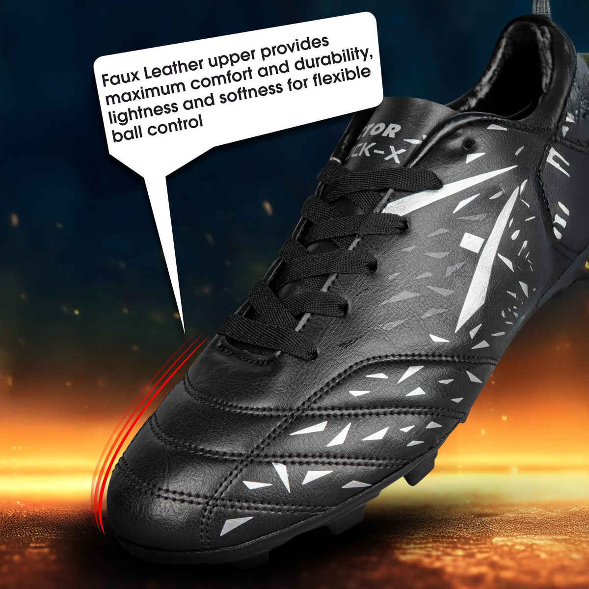Vector X Kick-X Football Studs For Men Sports And Athletic Soccer Shoes | Black & Silver Size-5