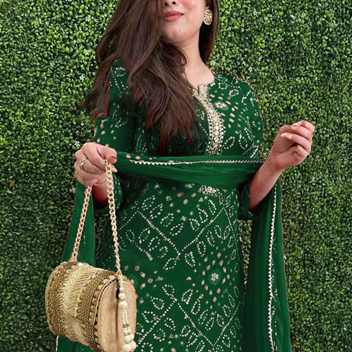 GoSriKi Women's Rayon Blend Straight Printed Kurta with Pant & Dupatta | TURAE | Green - XL