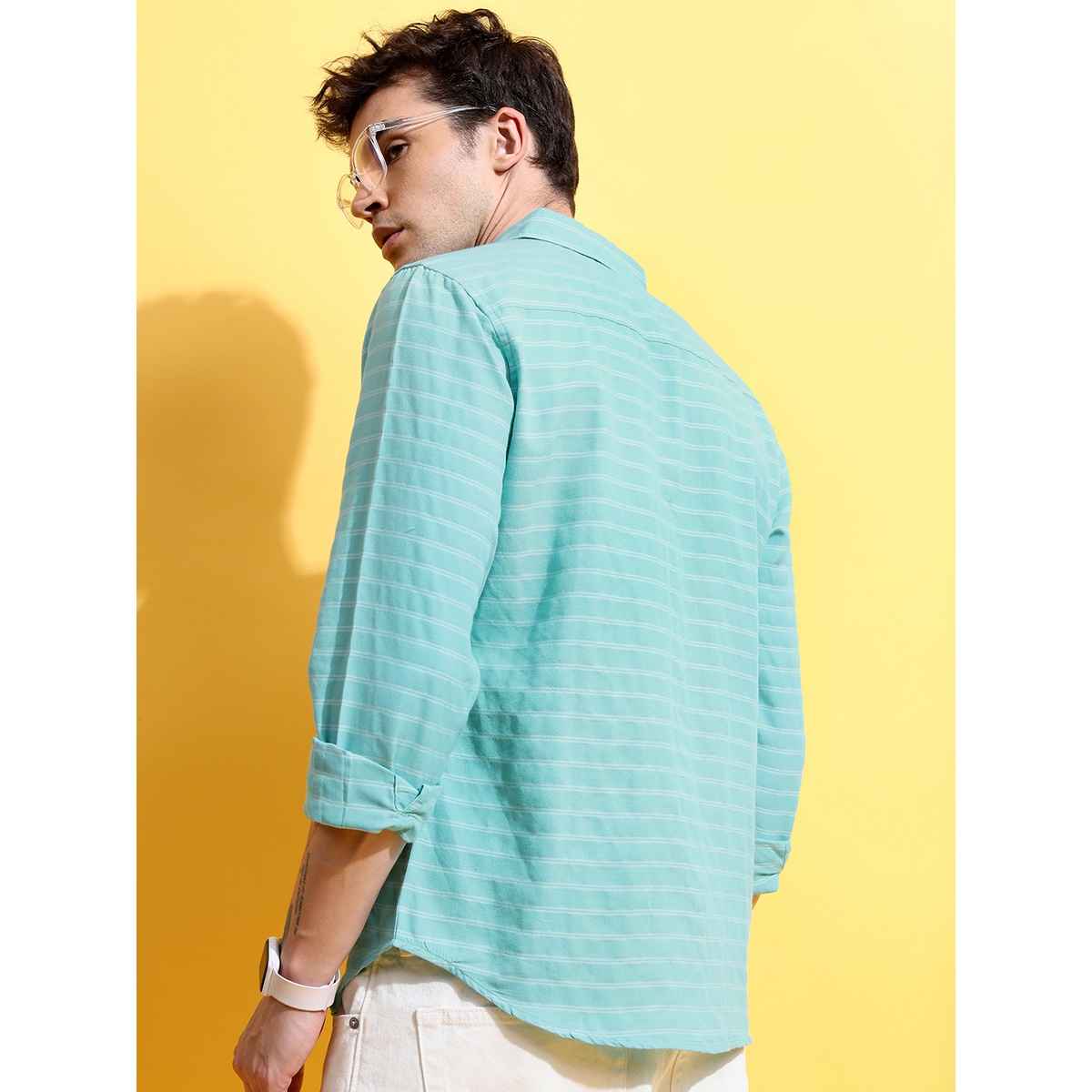 Ketch Men Horizontal Striped Slim Fit Casual Shirt | Green | S