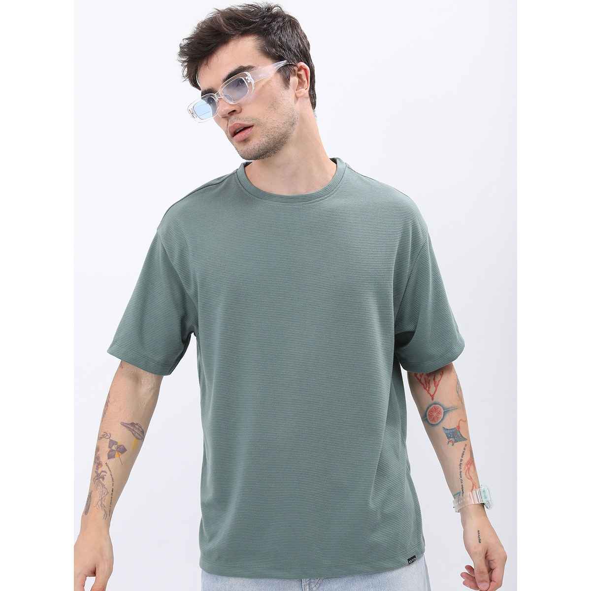 Ketch Men Popcorn Structured Oversize T-Shirt | Green | XL