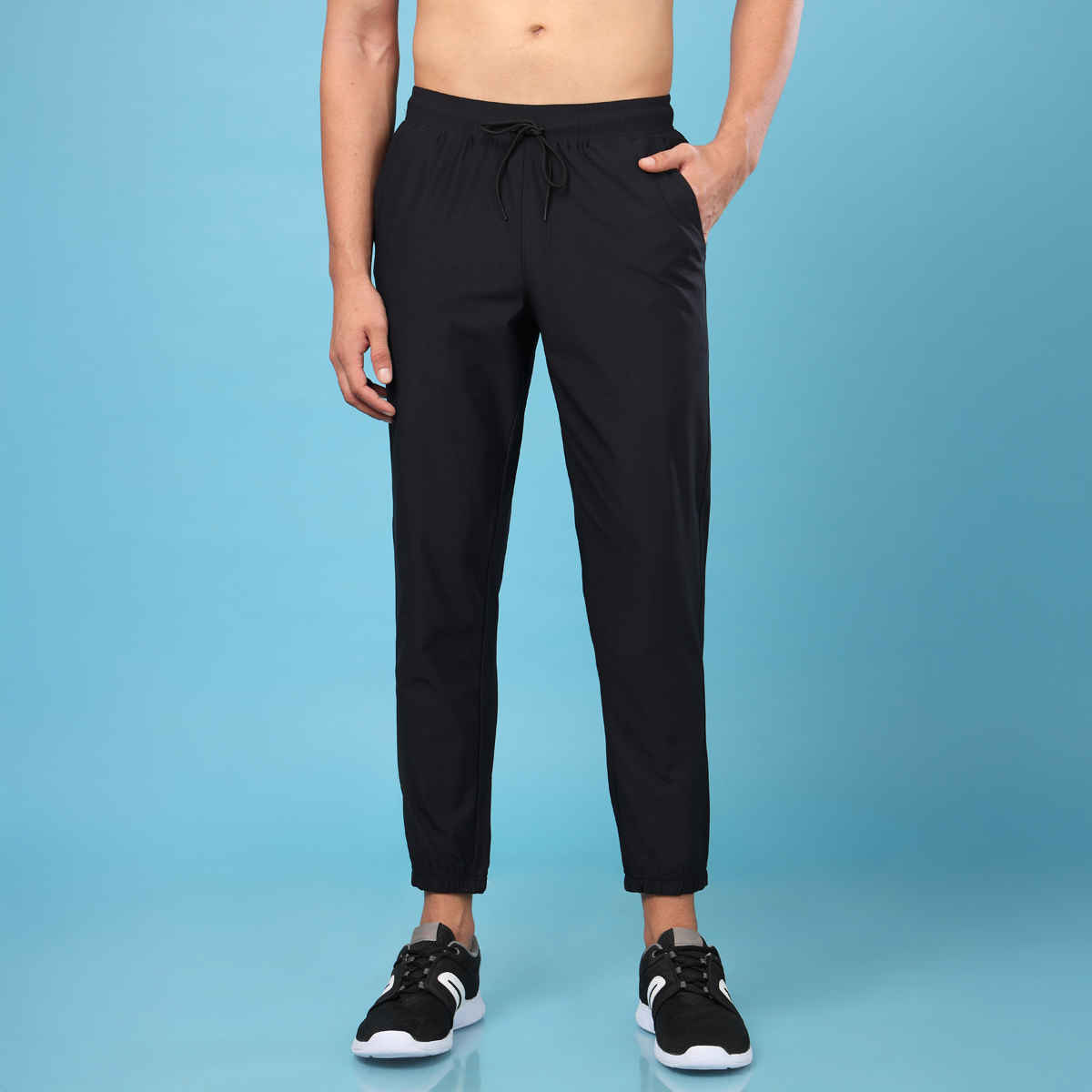 Technosport Men Poly Solid Relaxed Fit Sports Joggers with ELASTO PLUS | Black | L