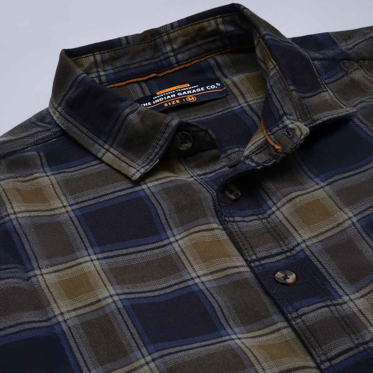 The Indian Garage Co Men's Slim Fit Checkered Casual Shirt | Navy Blue & Green - L
