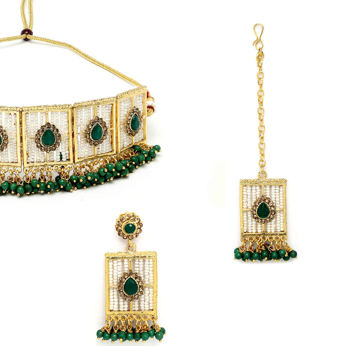 Sukkhi Urban Gold Plated Green Beads Studded Collar Necklace Set