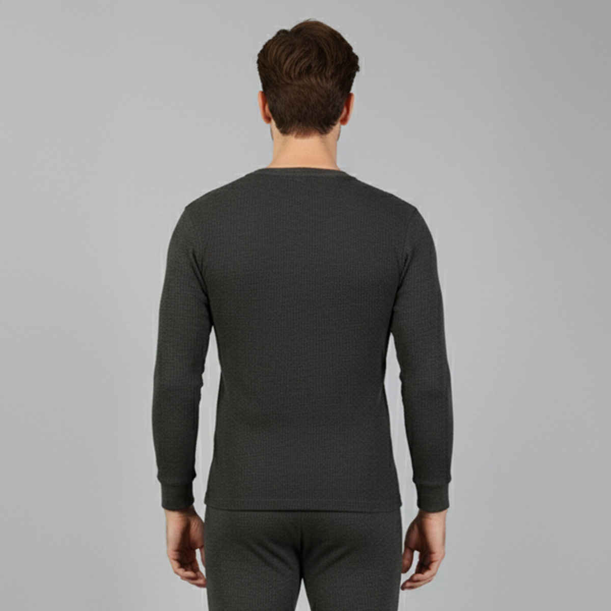 Lux Cozi Men's Heatek Thermal Comfort, Stretchable & Super Warm V-Neck Top | Black Melange-100