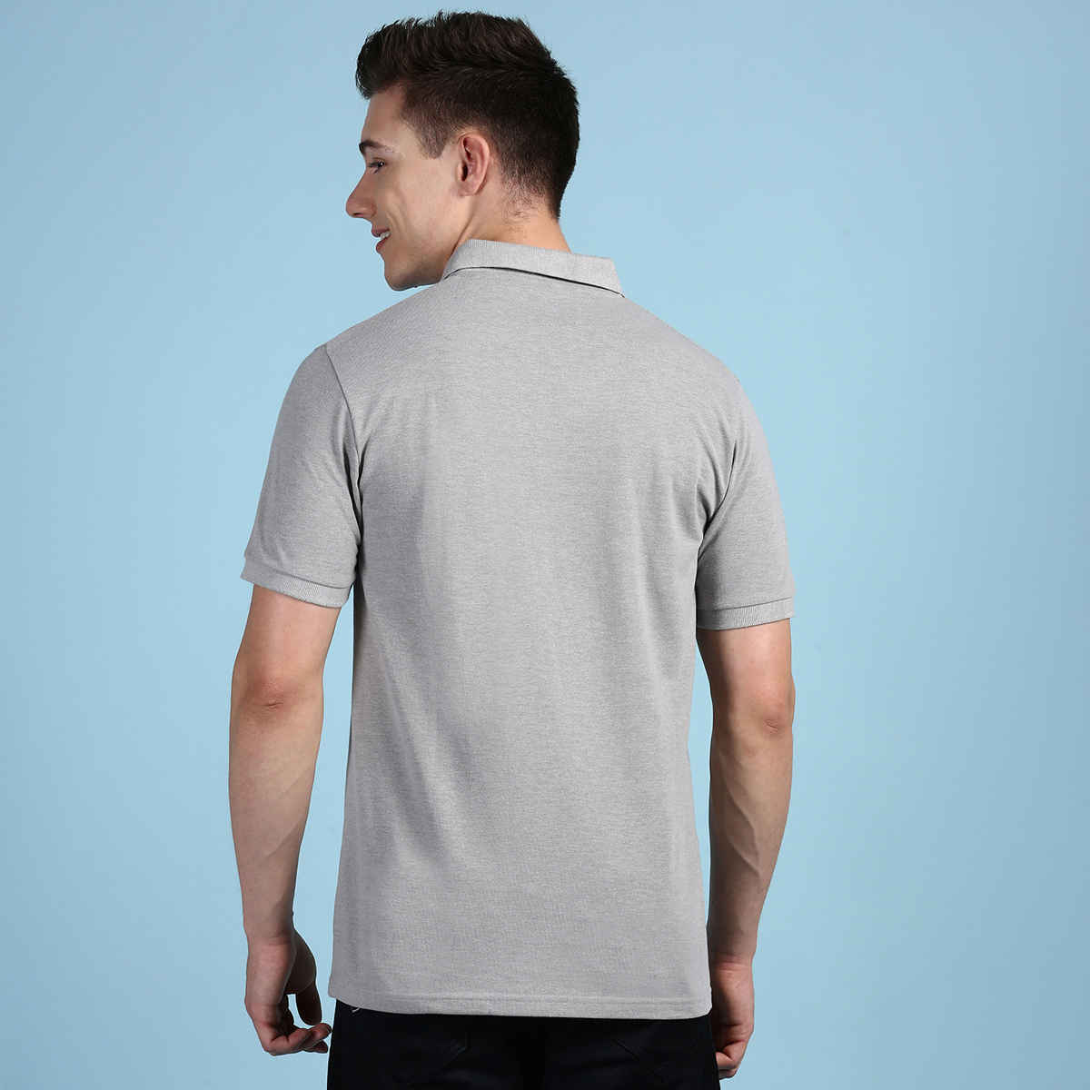 Lux Cozi Men's Solid Cotton Polo T-shirt with Pocket | Grey Melange - XXL