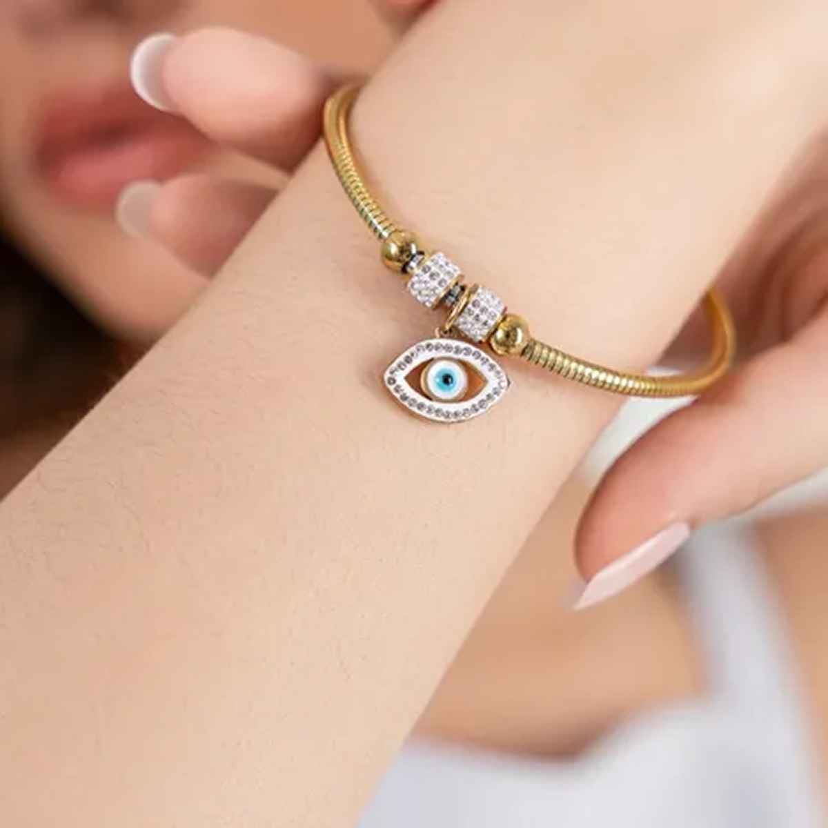 ZAISHA 18K Gold Plated Evil Eye Magnetic Bracelet Bangle | Birthday | Anniversary | Valentines gift
