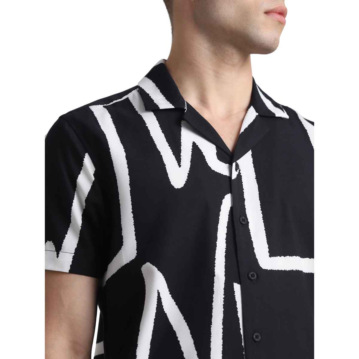 JACK & JONES Men's Abstract Print Short Sleeves Shirt | Black - XL
