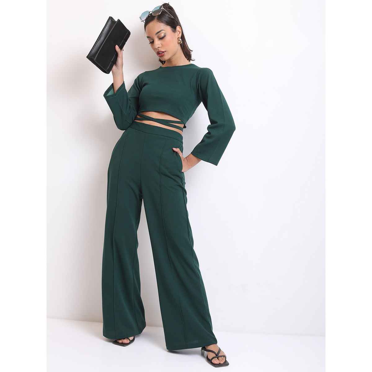 Ketch Women Long Sleeves Top With Trousers Co-ords | Teal | M