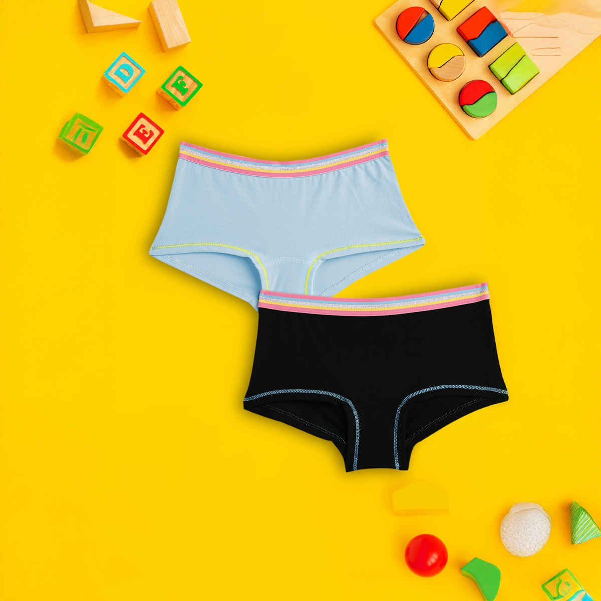 XY Life Primary Intellisoft Tencel Modal Boyshorts PO2 - Ice Blue+Black | 7-8Y| Pack Of 2