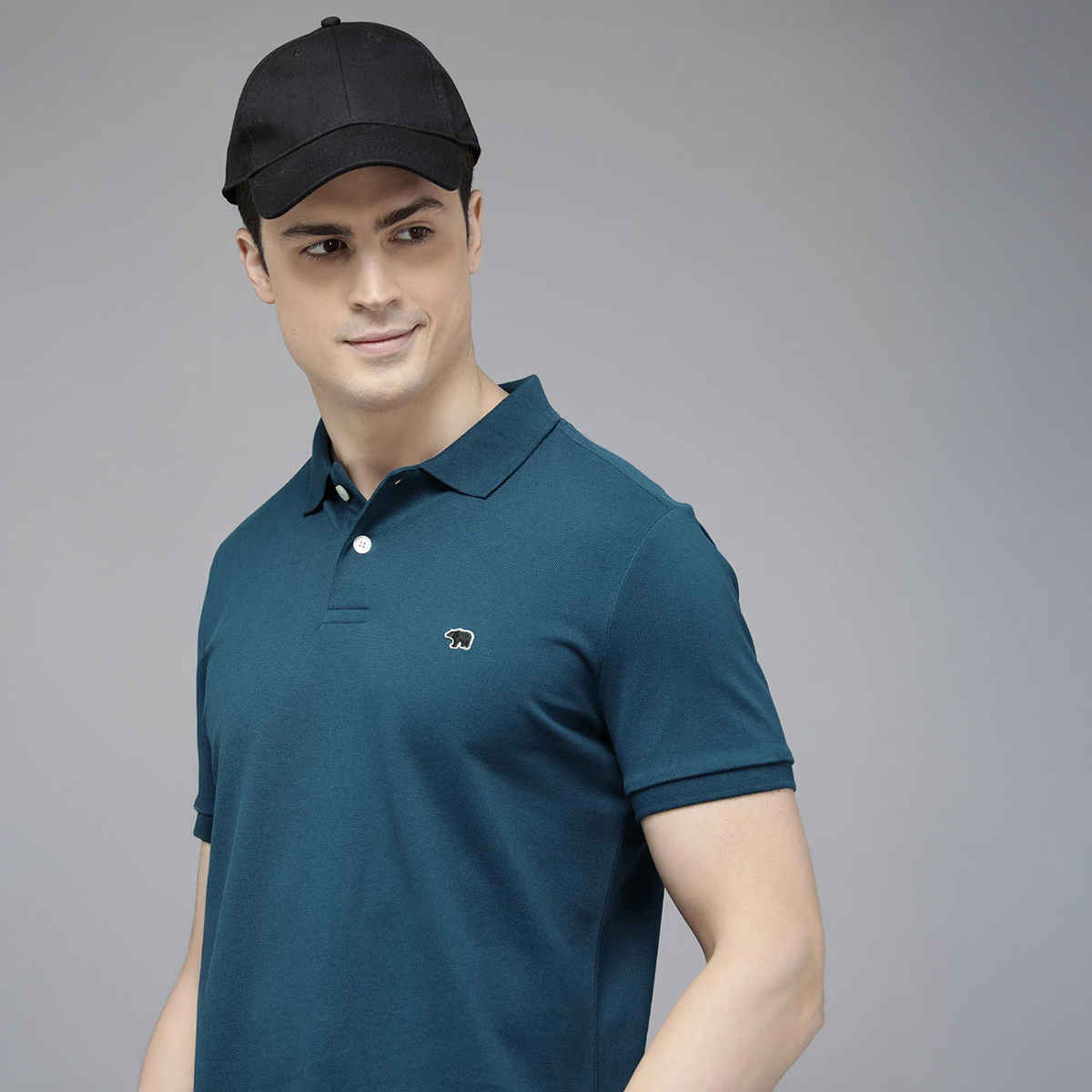 The Bear House Men Slim Fit Solid Polo T-shirt - Methyl | Blue | S