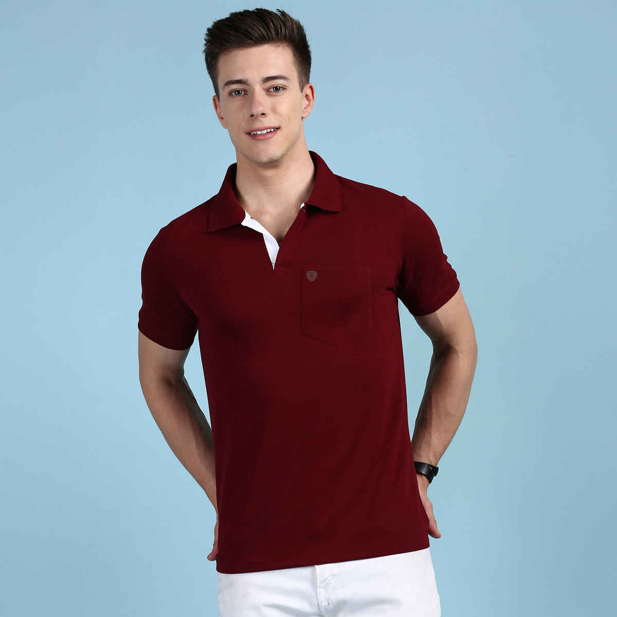 Lux Cozi Men's Solid Cotton Polo T-shirt with Pocket | Maroon - S