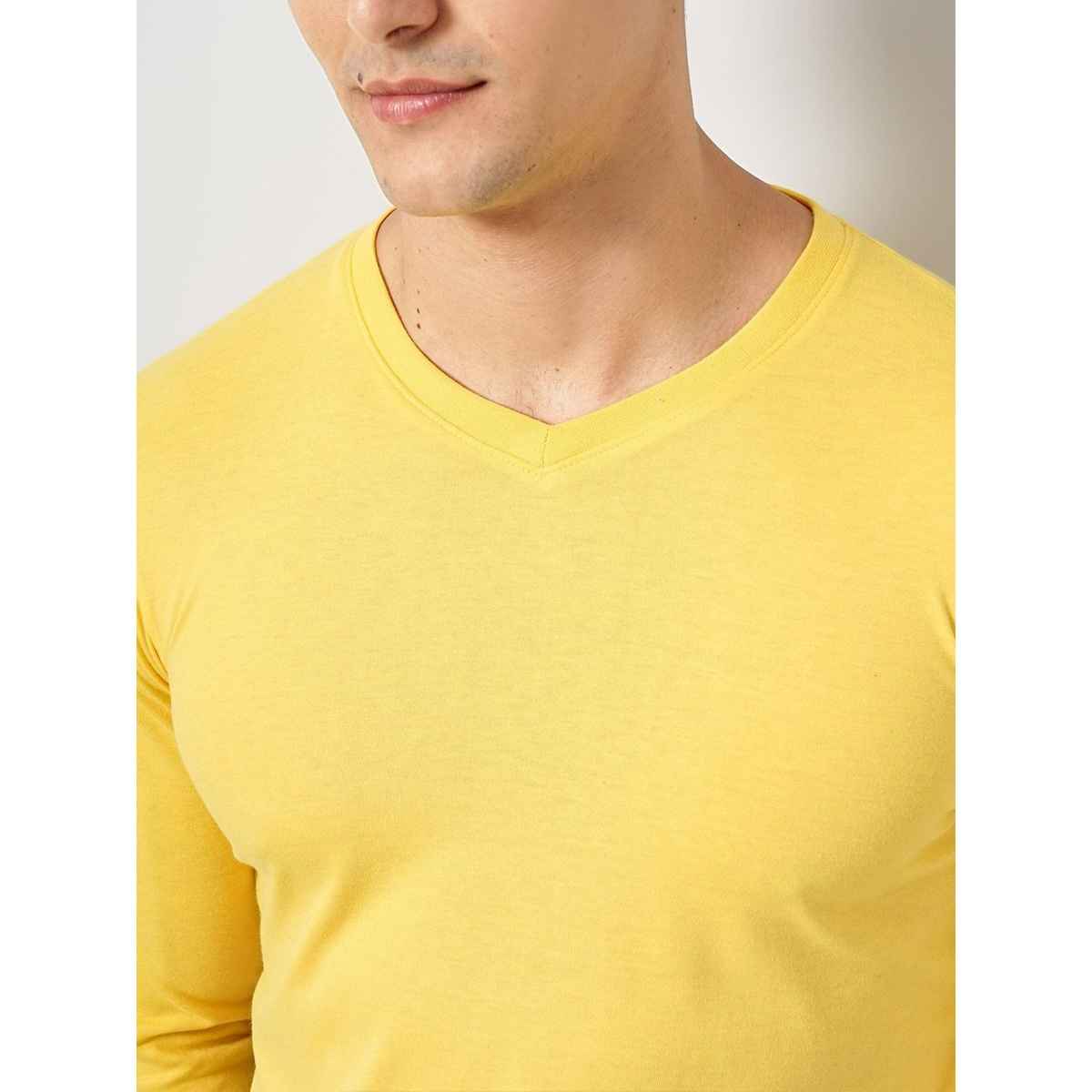 The Indian Garage Co Men Casual Regular Fit Yellow Solid Full Sleeve T-Shirt - M